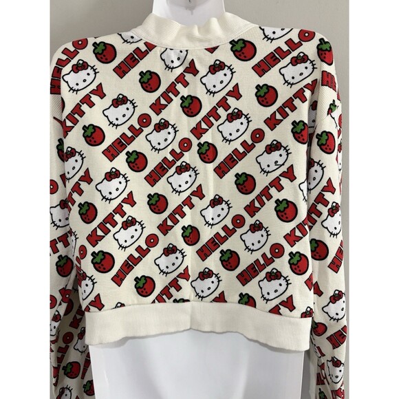 Dumbgood Sanrio Hello Kitty Strawberries Waffle Knit Cropped Cream Cardigan L - Picture 6 of 15
